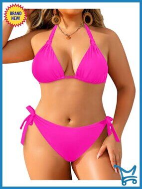 Plus Size Triangle Bikini Set Halter Two-Piece Swimsuit